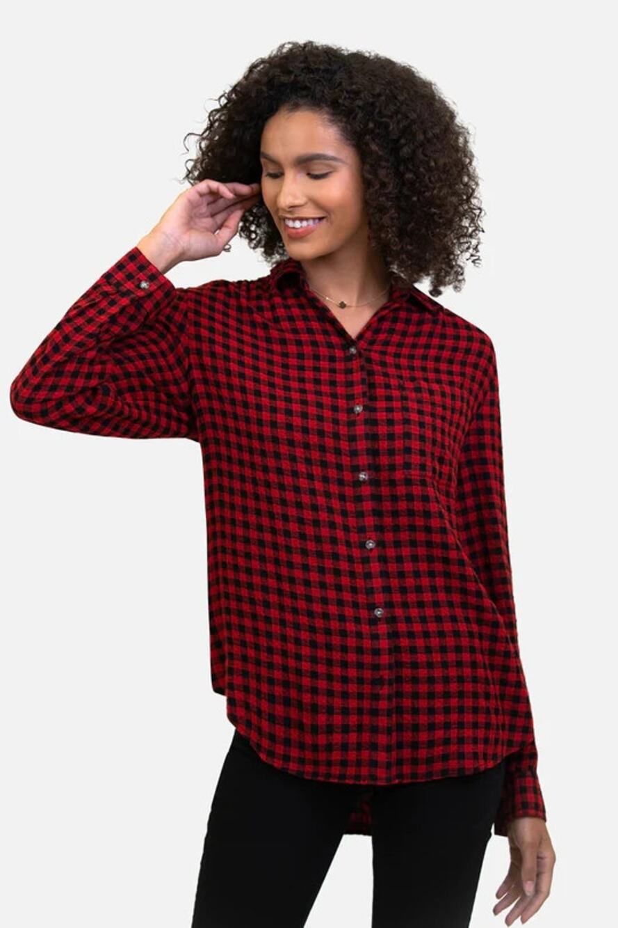 BeachLunchLounge Red Buffalo Plaid Elliott Button Down Shirt Women's Size Small